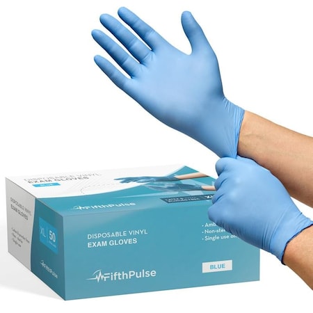 Fifthpulse FMN1000, Disposable Gloves, 3 mil Palm, Vinyl, Powder-Free, XL, 50 PK, Blue FP-V-50-XL-BLE